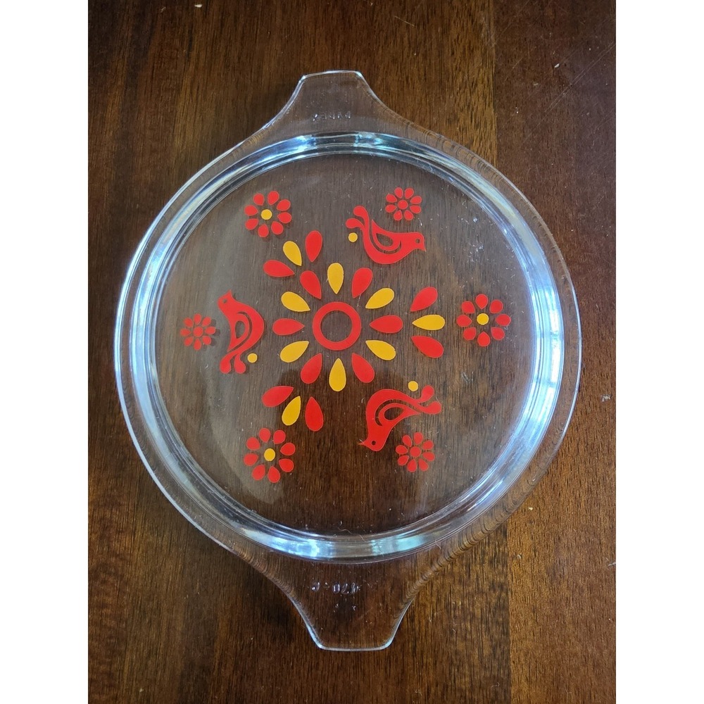 Pyrex A-9-C Lid Clear Red Yellow Retro Replacement Cover Vintage Glass
